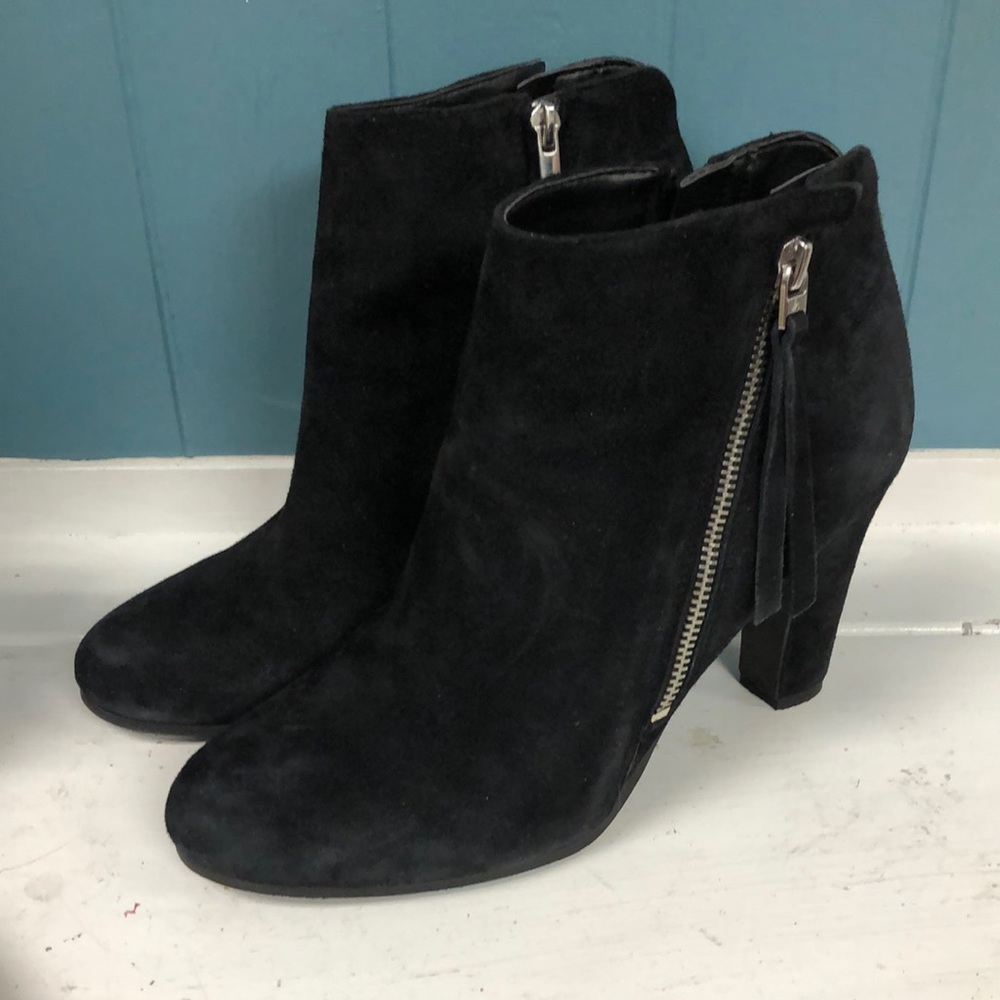 Sam Edelman Black leather Suede‎ SADEE Angled Dual Zipper Ankle Boots Size 8
